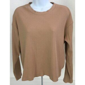 Time and Tru Rib Sweater Women Size L 12 14 Light Brown Long Sleeves Crew Neck